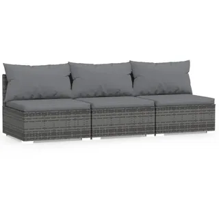vidaXL 3-Sitzer-Sofa mit Kissen Grau Poly Rattan - Grau