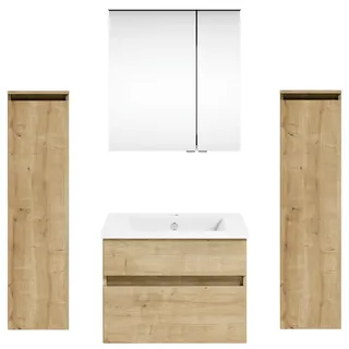 Puris Badezimmer , Eichefarben , Holzwerkstoff , 5-teilig , 2 Schubladen , 122.4 cm , Goldenes M, Made in Germany, Dgm , hängend , Badezimmer, Badmöbelsets & Badmöbelserien, Badmöbel-Sets