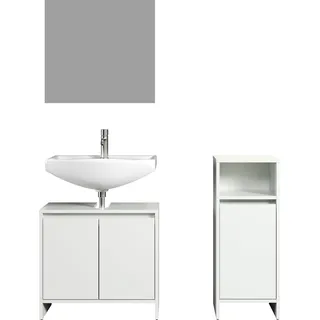 trendteam Basix 3-teilige Badkombination Weiß mit Spiegel - Weiß, Grau