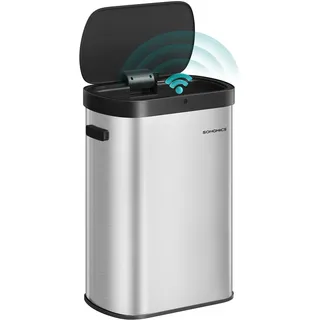Mülleimer mit Sensor, automatischer Abfalleimer 50 L, Softclose-Deckel, Edelstahl, metallicsilber-tintenschwarz