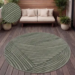 Outdoor Teppich Wetterfest Balkon Wohnzimmer Skandinavisches Boho Einfarbig Grösse 200 cm Rund - Grün