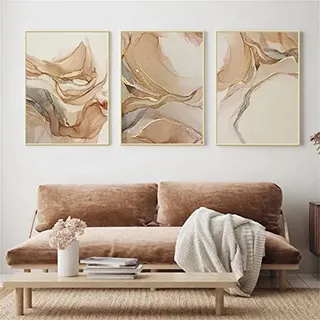 Trayosin Premium Poster Set Gold, Abstrakt Rosenquarz Bilder, Skandinavische Deko, Abstrakte Bilder Wohnzimmer Deko, Ohne Rahmen (50x70cm)