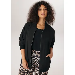 Blouson ANISTON PLUS, Damen, Gr. 44, schwarz, Crêpe, Obermaterial: 100% Polyester. Futter: 100% Polyester, unifarben, figurumspielend hüftlang, Rippbündchen kontrastfarben, Jacken Blouson, In Crepe-Qualität - NEUE KOLLEKTION