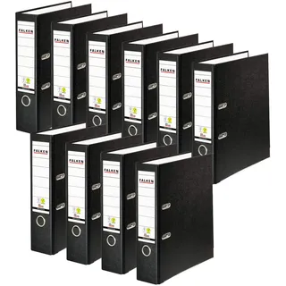 Falken Original Falken 10er Pack PP-Color Kunststoff-Ordner. Made in Germany. 8 cm breit DIN A4 schwarz Vegan Ringordner Aktenordner Briefordner Büroordner Plastikordner Schlitzordner