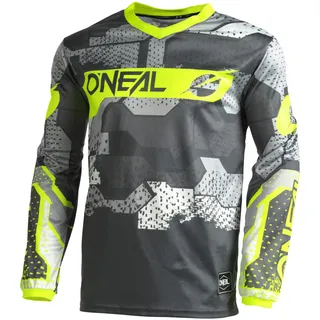 O'NEAL | Motocross-Jersey Langarm | MX Enduro | Gepolsterter Ellbogenschutz, V-Ausschnitt, atmungsaktiv | Element Jersey Camo V.22 | Erwachsene | Grau Neon-Gelb | Größe S
