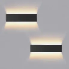Lureshine 2 Stücke Wandlampe Innen Auf und ab 40cm 16W Wandlampe Dekoration/Moderne Wandleuchte Innen Aluminium Warmweiß 3000k Wandlampen für Zimmer|Lernen|Treppe|Gang(Schwarz)