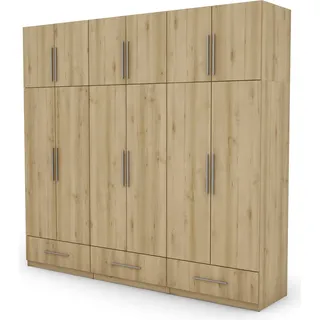 Meblast | Kleiderschrank 260x240 cm - Heller Scandic-Buche - Garderobe mit Regalen, Schubladen und Kleiderstange | Skandinavischer Stil
