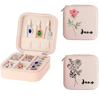 Mocessory Personalisierte Schmuckschatulle mit Namen Für Frauen | kleine Reisebox für Halsketten, Ohrringe und Armbänder, personalisiertes Geschenk für Freundinnen, Mütter oder Brautjungfern