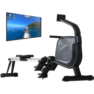 Skandika Rudergerät Njord | Ruderergometer mit 16 Stufen, klappbar, Studioqualität, 8 kg Schwungmassensystem, max. 180 kg, Lange Laufschiene, Kinomap, Bluetooth, | Fitnessgerät für Zuhause