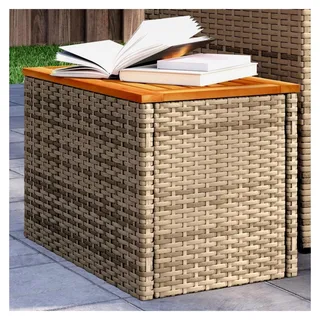 Garten-Beistelltische 2 Stück Beige 55x34x37 cm Polyrattan Holz - Beige