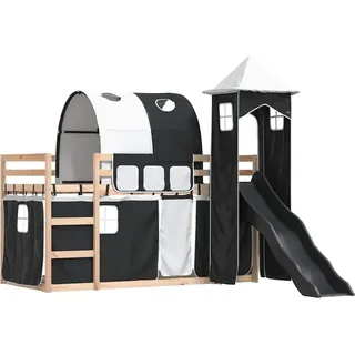 vidaXL Etagenbett mit Rutsche und Gardinen Weiß und Schwarz 90x200 cm - Schwarz