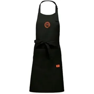 MasterChef Kochschürze Schwarz/Orange für Damen & Herren – 100% Baumwolle Küchenschürze – Verstellbare Grillschürze mit Gesticktem Logo – Einheitsgröße (One Size) für Kochen & Backen