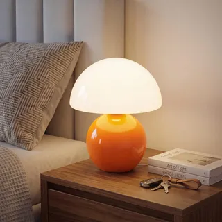 Dawnwake Pilz Nachttischlampe Tischlampe, Led Dimmbar Tischleuchte Deko Wohnzimmer, Schlafzimmer Tischlampen, Mushroom Bedside Table Lamp, Keramikbasis Glas Klein Nachtlampe (Orange)
