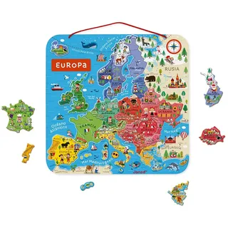 Janod - Magnetisches Puzzle Europakarte - Pädagogisches Holzpuzzle zum Lernen der Geographie - Europareise mit 40 Magneten - Zum Aufhängen an der Wand - Spanische Version - Ab 7 Jahren, J05474