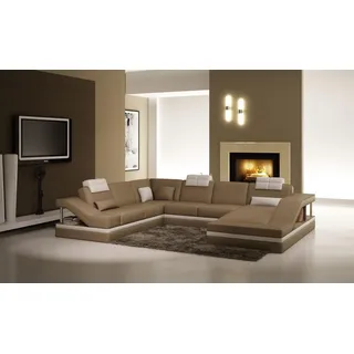 Ecksofa Ledersofa Polster Wohnlandschaft Couch Sofa Eckgarnitur U Form Moderne - Braun