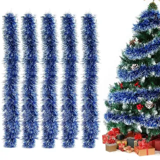 Lametta Girlande Weihnachten Blau, 5 Stück Weihnachtsgirlanden Glänzend Girlande Weihnachten Deko, Weihnachtsbaumschmuck Girlande Lamettergirlande Weihnachtsbaum Dekoration