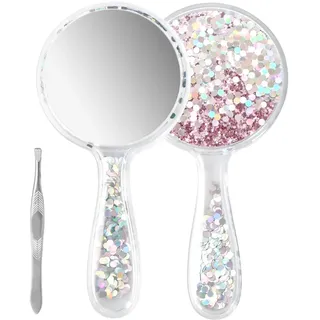 Kaslaider Handspiegel, Schminkspiegel Runde Form, Professioneller Handspiegel mit Griff in Ergonomischem Design, Reise Kleiner Spiegel mit Pinzette für Damen Tägliche Make-up