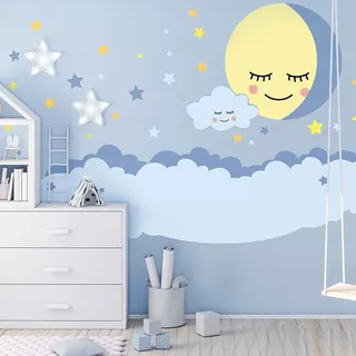 Wandsticker Kinder - Deko Babyzimmer - Wandsticker Kinder - Wandsticker skandinavisch - Riesen Wandsticker Wolke und Sterne Nachtlicht - H120 x L 180 cm