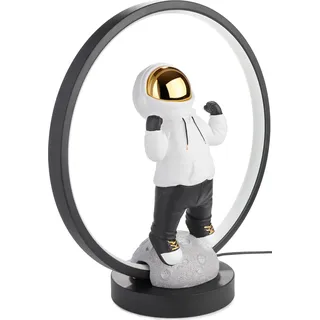 BRUBAKER Astronaut in Anime Pose - 33 cm Tischlampe mit LED Ring - Weltraum Nachttischlampe mit indirekter Beleuchtung und USB-C Stecker - Handbemalt - Weiß, Grau, Schwarz, Gold