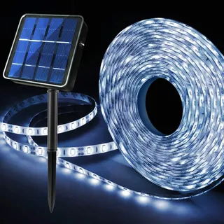 Homeleo Verbesserte 6M180-LED Solar LED Streifen f ̈1r au?en, Wasserdicht Led strip Lichter, 8 Modi Automatisch EIN/AUS Solarleuchten garten f ̈1r Balkon Deko aussen Weihnachten Dekoration(kaltes Wei?)