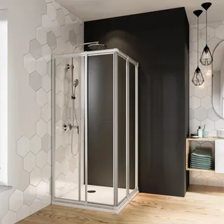 Breuer Eckeinstieg Fara 4 Schiebetür Silber Matt Klarglas 80 x 90 cm