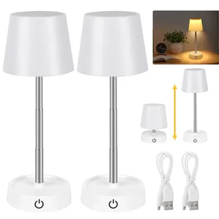 DAJASD LED Tischleuchte Kabellos, 2er Set LED Nachttischlampe Touch Dimmbar, Höhenverstellbar, Kleine Kabellos Tischlampe Akku, Tragbar Nachtlicht für Camping Schlafzimmer Wohnzimmer und Kinderzimmer