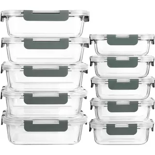 M MCIRCO MCIRCO Glas-Frischhaltedosen Set für Lebensmittel,20 Teile (10 Behälter, 10 Transparente Deckel) Spülmaschinen, Mikrowellen Gefrierschrankfreundlich Auslaufsicher