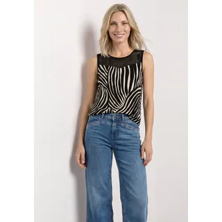 Mesh-Top STREET ONE, Damen, Gr. 38, schwarz-weiß (schwarz), Jersey, Obermaterial: 58% Baumwolle, 38% Modal, 4% Elasthan, Mesh, lässig geschnitten hüftbedeckend, Rundhals, Tops Mesh-Top, mit Mesheinsatz, atmungsaktiv, elastisch, pflegeleicht