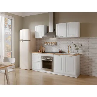 Küchenzeile - mit Arbeitsplatte 200 cm - Weiß & Holzfarben - CELOMIA