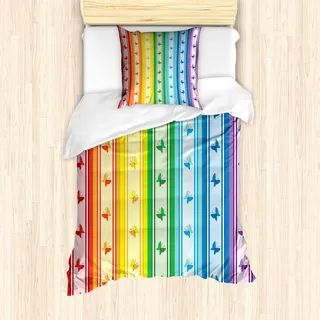 ABAKUHAUS Geometrisch Mantele, Streifen-Regenbogen-Muster, Milbensicher Allergiker geeignet mit Kissenbezügen, 135 cm x 200 cm - 80 x 80 cm, Mehrfarbig