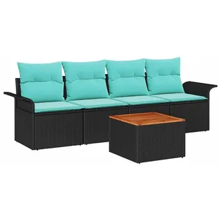 vidaXL Gartensofa-set 5 pcs Schwarz und Türkis Poly-Rattan - Schwarz