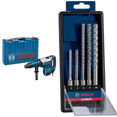 Bosch Professional Bohrhammer GBH 8-45 DV (Bohr-Ø in Beton mit Hammerbohrern: 12-45 mm, inkl. Fetttube, Zusatzhandgriff) + 5x Expert SDS plus-7X Hammerbohrer Set (für Stahlbeton, Ø 5-10 mm, Zubehör)