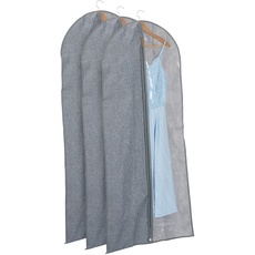 Relaxdays Langes Kleidersack 3er Set, mit Reißverschluss, 135 x 58 cm, Schutzhülle Anzug, Kleid, Hemd, grau/transparent
