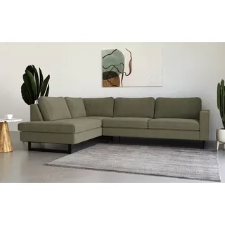 PLACES OF STYLE Ecksofa »Pinto, 290 cm, Ottomane links / rechts«, Cord, Feincord, Luxus-Microfaser Leder und Chenille grün