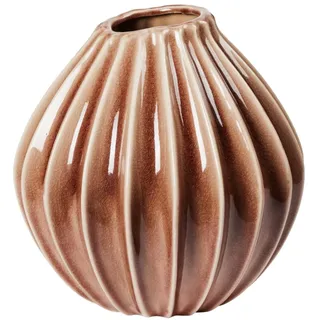 BROSTE Copenhagen Wide Vase L Ø30 x H30 cm, Keramik glänzend reaktiv glasiert Braun Fawn, runde Dekovase skandinavisches Design