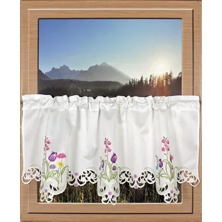 Querbehang "Blumensee" Gr. 1, bunt (grün, lila, weiß), B:120cm H:50cm, Ausbrenner, Polyester, HOSSNER - ART OF HOME DECO, Gardinen, Querbehang, m. Cut-Outs