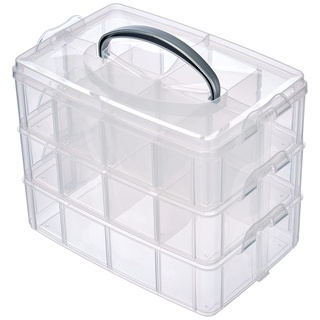 Rayher Sortierbox mit Griff,Transparent, groß, ‎23.1 x 18.5 x 15.6 cm,3 Etagen m. 17 Fächern,für Bastel-Material,Spielzeug, Büro-Utensilien,Accessoires–übersichtlich,stabil (39320000)