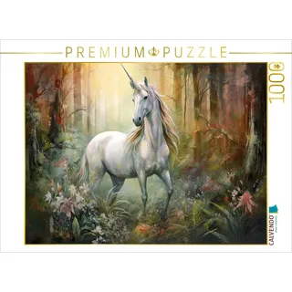 CALVENDO Puzzle Einhorn im herbstlichen Wald | 1000 Teile Lege-Größe 64 x 48 cm Foto-Puzzle für glückliche Stunden
