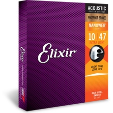 Elixir 16002 Saiten Phosphor Bronze Akustik-Gitarrensaiten mit NANOWEB Beschichtung, Extra Light (.010-.047)
