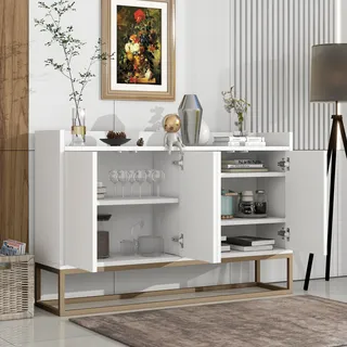 okwish modernes Sideboard im minimalistischen Stil 120 x 30 x 80 cm, 4-türiger griffloser Schubladenschrank, Esszimmer, Wohnzimmer, Küchenbuffetschrank (weiß) - Weiß