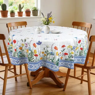Arquiel Blau Blume Tischdecke Rund Abwaschbar Tischdecken Polyester Wasserabweisend, Frühlings Tischwäsche Dekoration für Küche Garten Party, 180×180 cm