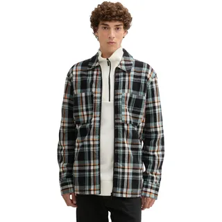 TOM TAILOR Denim Herren Overshirt Hemd mit Reißverschluss, 36715 - Black Mint Check, M