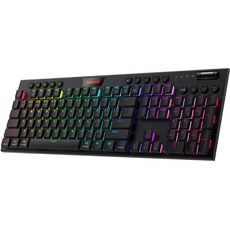 Redragon K618 Horus Mechanische RGB-Tastatur, Bluetooth/2.4ghz/kabelgebundene Tri-Mode Flache Tasten Gaming-Tastatur mit Kabelloser Verbindung, Dedizierter Mediensteuerung und Braune Schalter