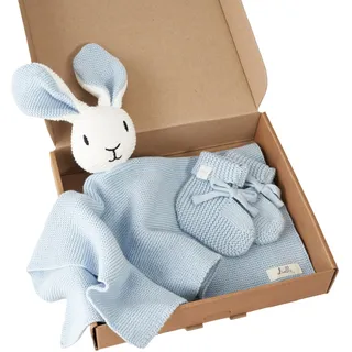Livella Kuscheltuch „Hase“ mit Söckchen - Reine Bio-Baumwolle – Premium Schmusetuch, Kuscheldecke, Schmusedecke, Strickdecke - Samtweich & atmungsaktiv - Oeko-TEX® Standard 100 und GOTS Zertifiziert