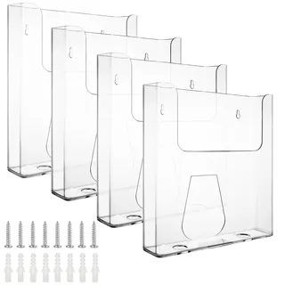 WOPPLXY 4 Stück Wandprospekthalter A4, Transparent Prospekthalter Wand mit Schrauben, Kunststoff Flyerhalter für Flyer, Kataloge, Menüs und Broschüren
