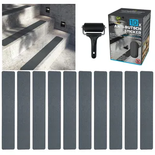 cocofy Anti Rutsch Streifen Treppen außen und innen, 10x Streifen (61x10 cm) grau, Starker Halt dank Spezial-Outdoor-Oberfläche, Rutsch-Schutz für Treppenstufen Antirutsch Stufenmatten außen grau
