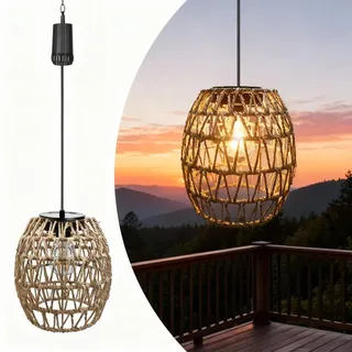 pearlstar Outdoor Hängelampe mit Batterie,Batteriebetriebene Rattan Lampe hängend 6 Stunden Timer, Indoor Akku Hängeleuchte Laterne Pendelleuchte für Patio Garten Terrasse Wohnzimmer