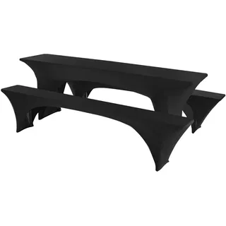 Granbest Stretch Bierzeltgarnitur 50cm oder 70cm Tischbreite Set von 3, Elastisch Biertischhussen, Picknicktisch- und Bankett-Set, Perfekte Passform für Picknicktische & Bänke (220 x 50 cm, Schwarz)
