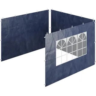 Relaxdays Seitenteile für Pavillon, 3er Set, 2x3 m, wasserdicht, Seitenwände mit Klettverschluss, mit Fenster, Farbwahl, Blau