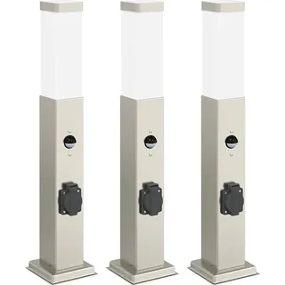 Pollerleuchten mit Sensor&Steckdose 3 Stk. 50 cm Edelstahl IP44 - Silber
